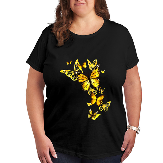 Gorgeous Golden Monarch Butterflies Art Print Plus Size Women¡¯s Graphic T-Shirt