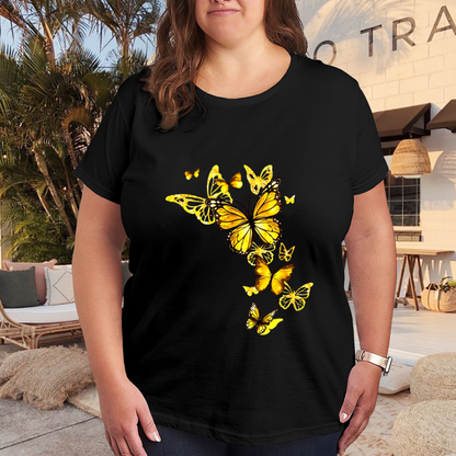 Gorgeous Golden Monarch Butterflies Art Print Plus Size Women¡¯s Graphic T-Shirt