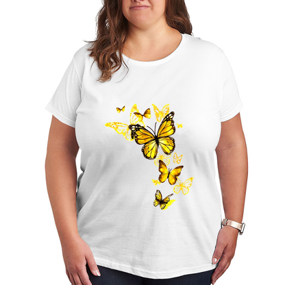 Gorgeous Golden Monarch Butterflies Art Print Plus Size Women¡¯s Graphic T-Shirt