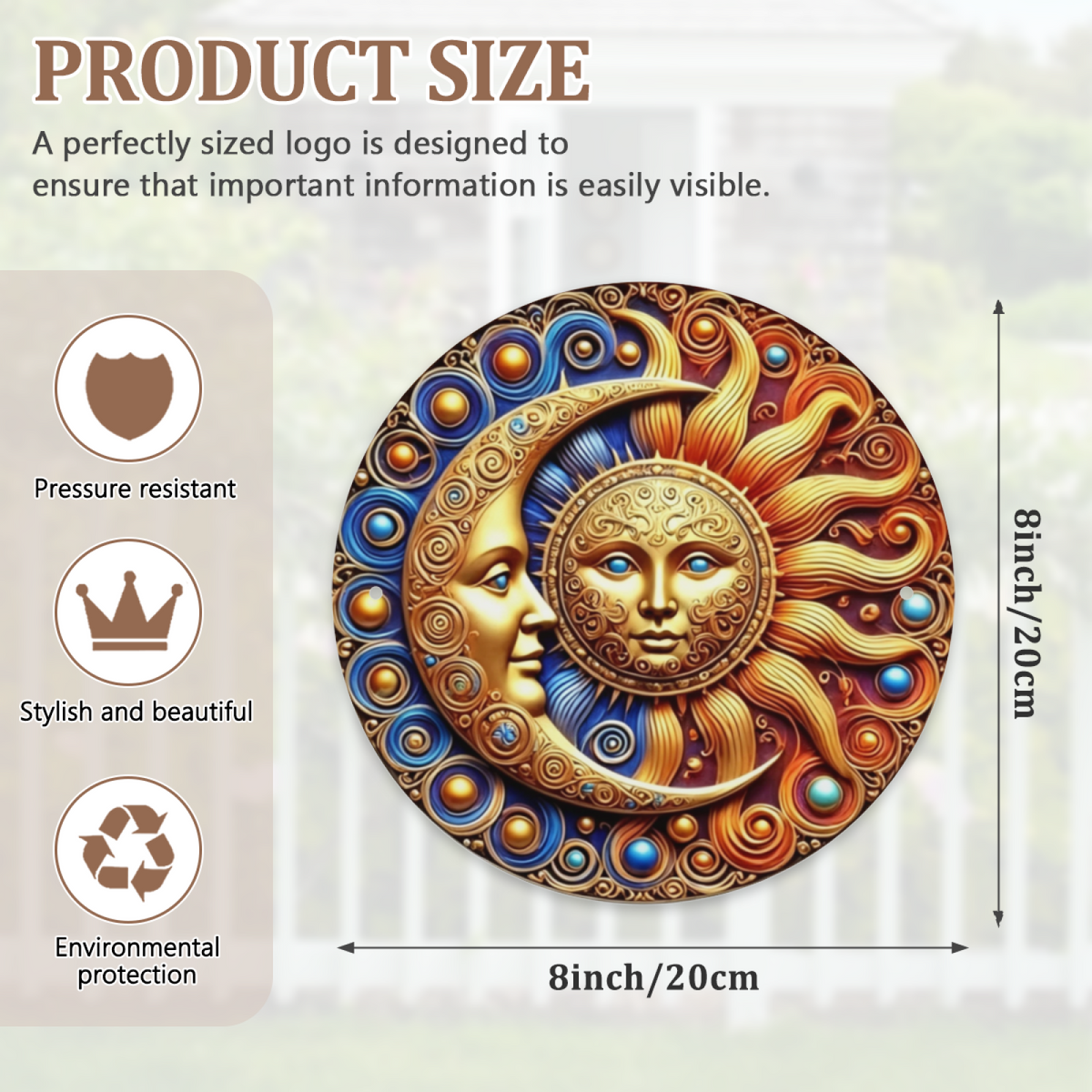 Ornate Gold Sun & Moon Face Celestial Round Tin Sign Boho Mystic Wall Art
