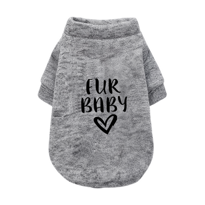 Fur Baby Black Heart Grey Pet Sweater, Simple Cozy Fur Baby Clothes