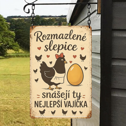 Cute Farm Hen Egg Vintage Distressed Tin Sign Country Farmhouse Wall Decor Plaque