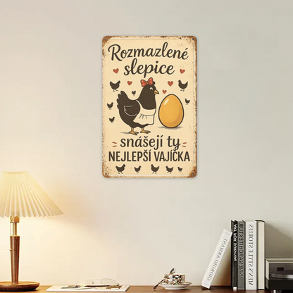 Cute Farm Hen Egg Vintage Distressed Tin Sign Country Farmhouse Wall Decor Plaque