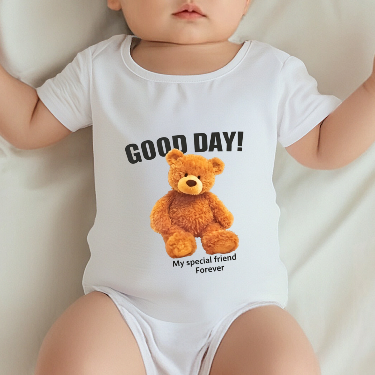 Good Day Fluffy Teddy Bear Sweet Baby Onesie Gift