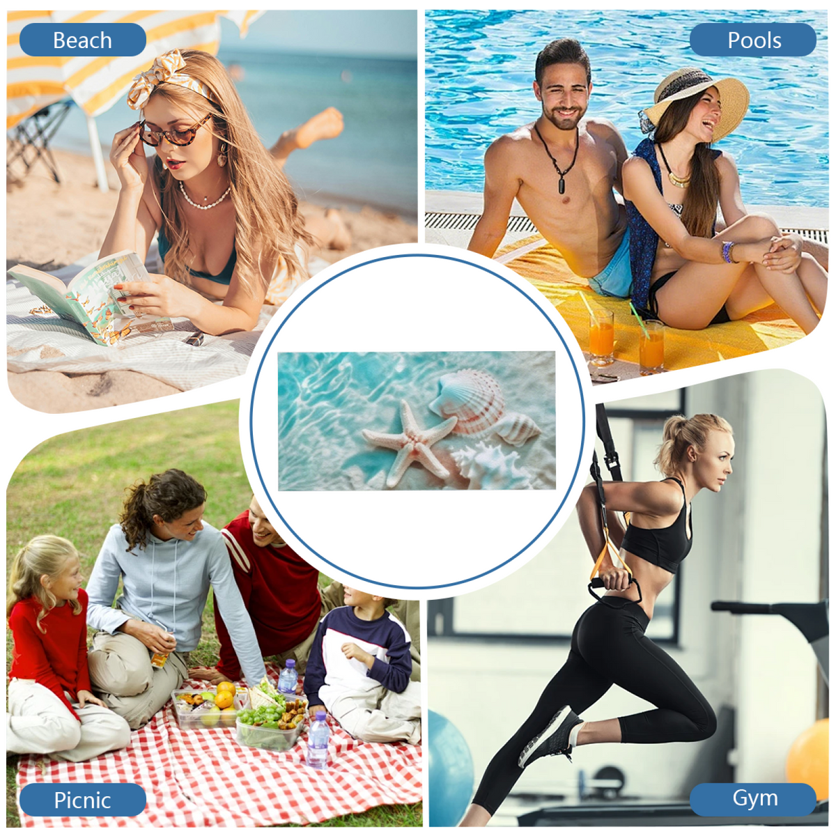 Clear Seawater Starfish Seashell Realistic Beach Towel, Velvety Soft & Fast Absorbent, Diverse Length Specs Create Ultra Comfortable Beach Experience