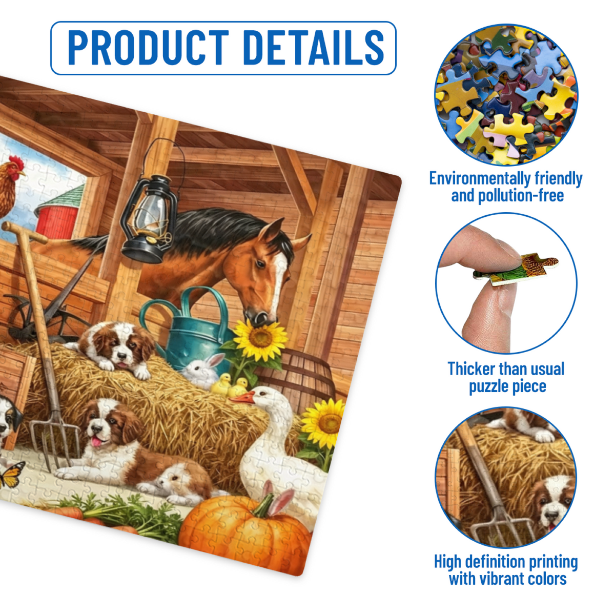 Cozy Barnyard Full of Cute Farm Animals Country Jigsaw Puzzle | 300/500/1000 Pieces