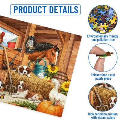 Cozy Barnyard Full of Cute Farm Animals Country Jigsaw Puzzle | 300/500/1000 Pieces