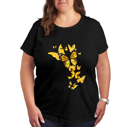 Bright Golden Monarch Butterfly Group Chic Plus Size Women Graphic Tee