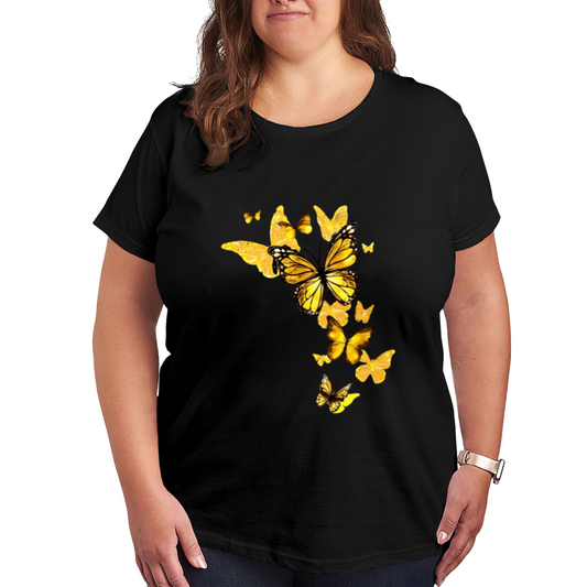 Bright Golden Monarch Butterfly Group Chic Plus Size Women Graphic Tee