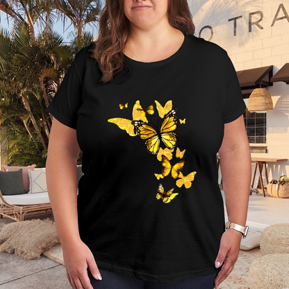 Bright Golden Monarch Butterfly Group Chic Plus Size Women Graphic Tee
