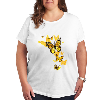 Bright Golden Monarch Butterfly Group Chic Plus Size Women Graphic Tee