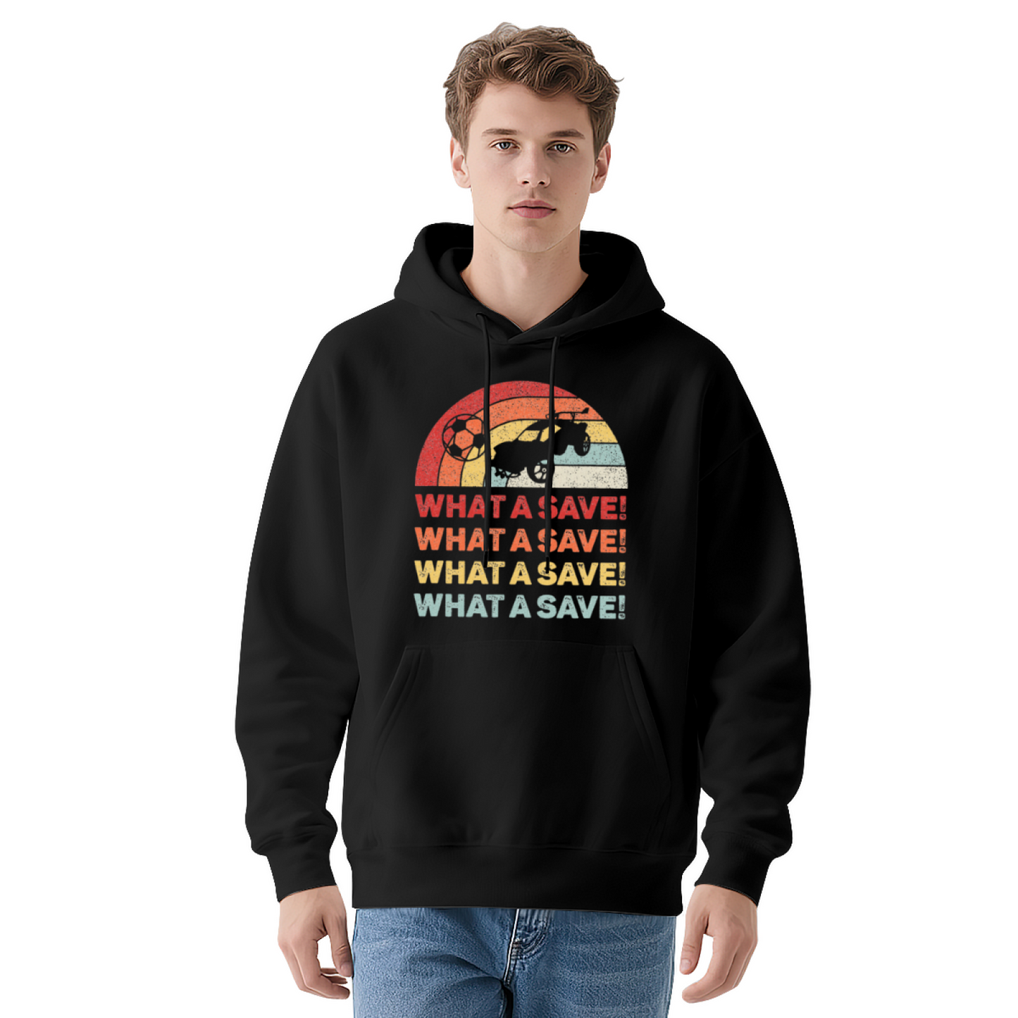 Retro What A Save Rocket Game Vintage Print Soft Hoodie, Unisex Casual Top