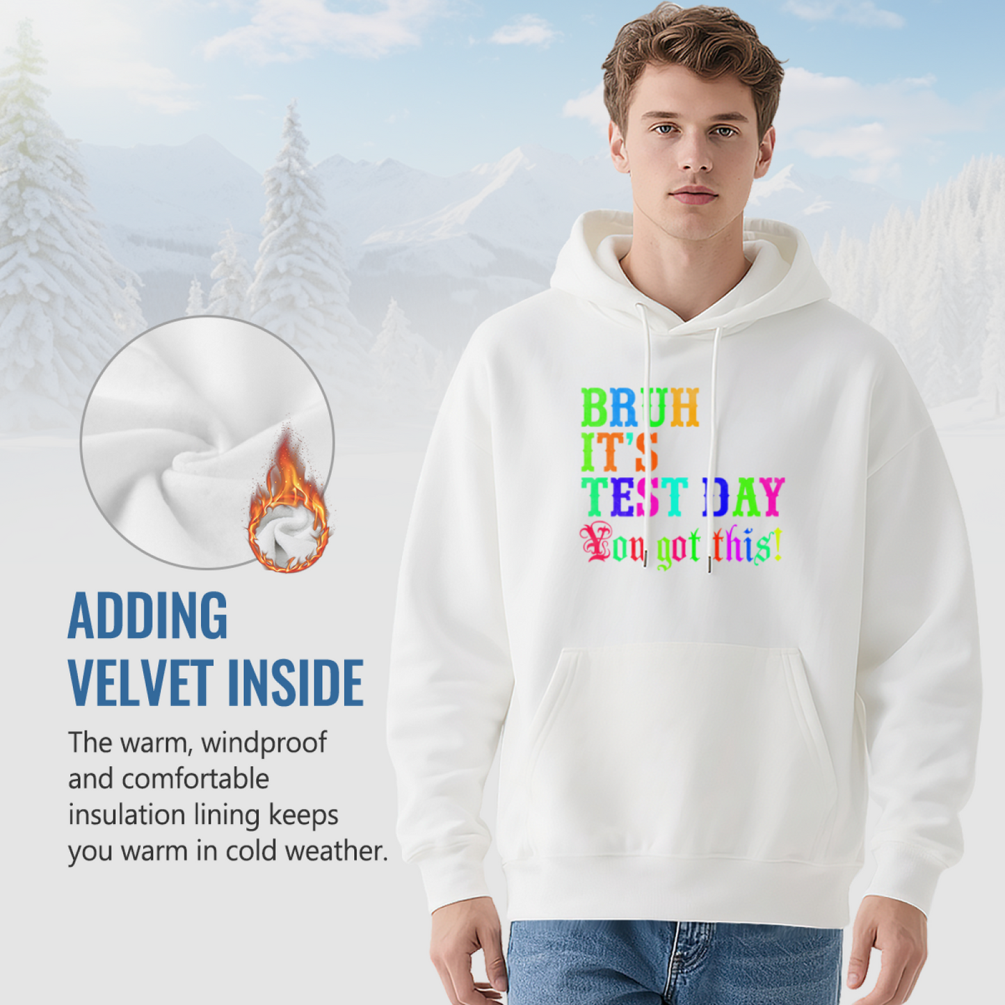 Bruh It's Test Day Colorful Motivational Text Hoodie, Student Soft Comfort Hoodie