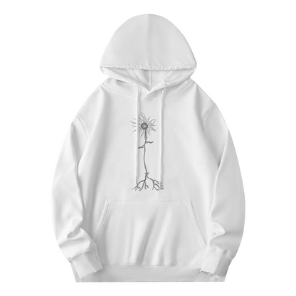 Neuron Flower Sketch White Hoodie, Unisex Light Comfort Hooded Sweatshirt