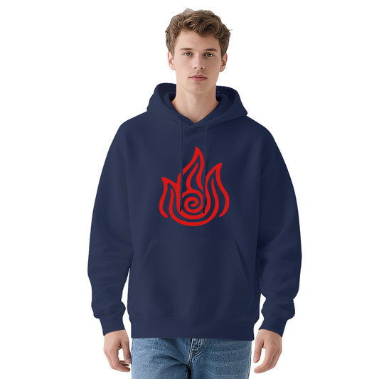 Mystic Red Flame Symbol Navy Hoodie, Versatile Unisex Comfort Hooded Top