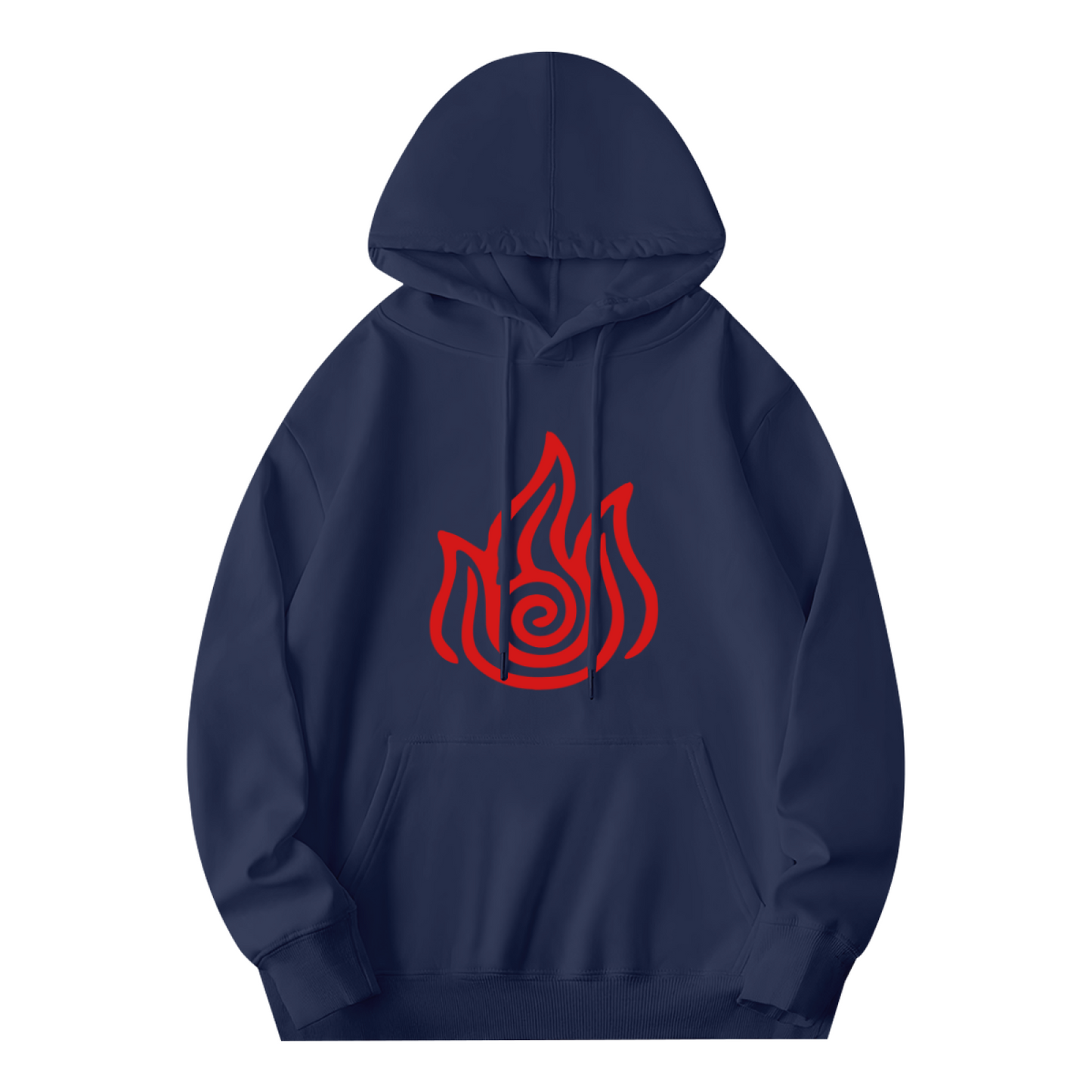 Mystic Red Flame Symbol Navy Hoodie, Versatile Unisex Comfort Hooded Top