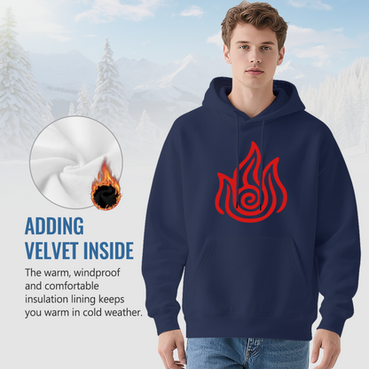 Mystic Red Flame Symbol Navy Hoodie, Versatile Unisex Comfort Hooded Top