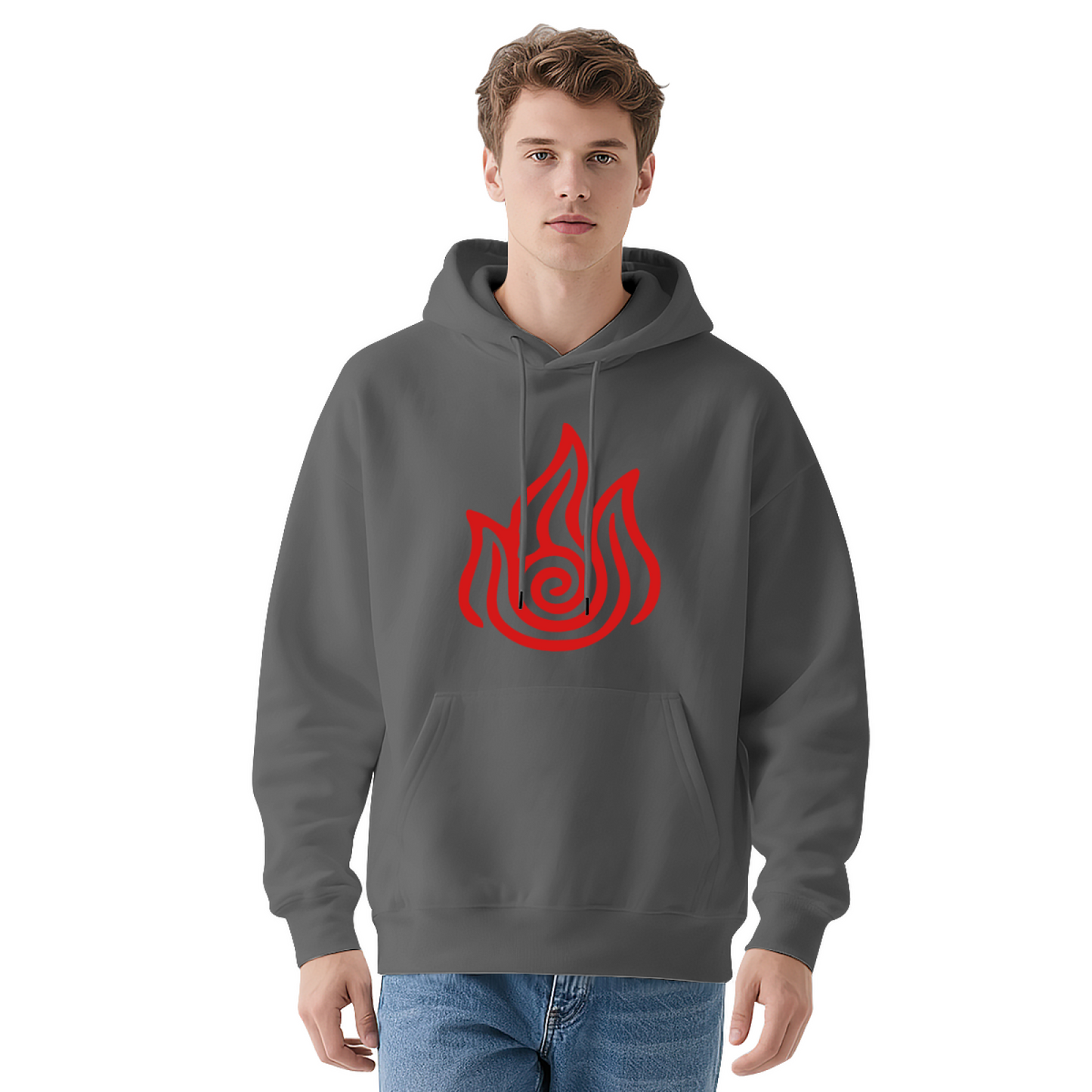 Mystic Red Flame Symbol Navy Hoodie, Versatile Unisex Comfort Hooded Top