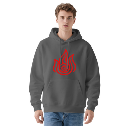 Mystic Red Flame Symbol Navy Hoodie, Versatile Unisex Comfort Hooded Top