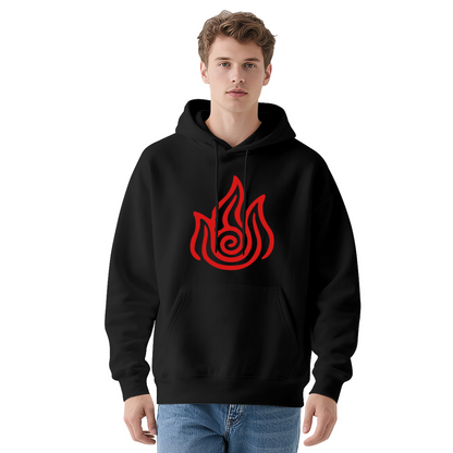 Mystic Red Flame Symbol Navy Hoodie, Versatile Unisex Comfort Hooded Top