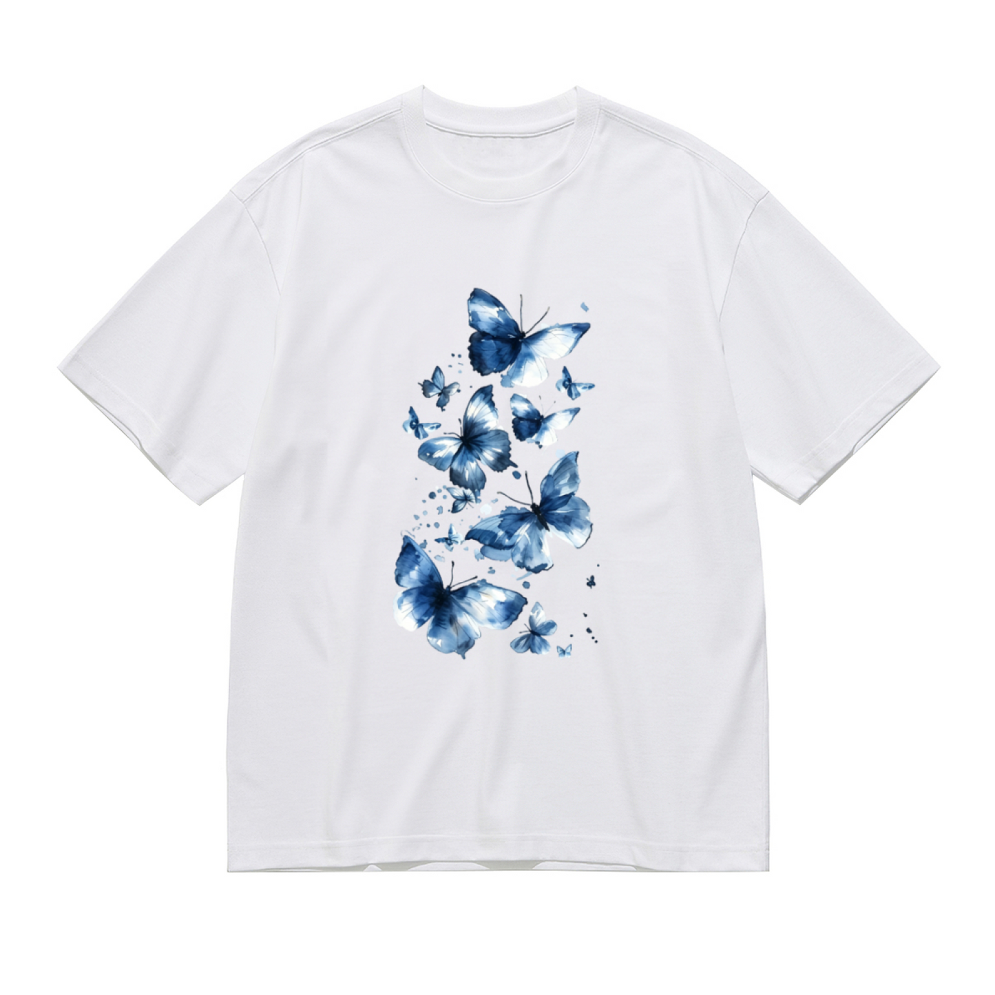 Watercolor Blue Gradient Butterflies Plus Size Ladies T-Shirt