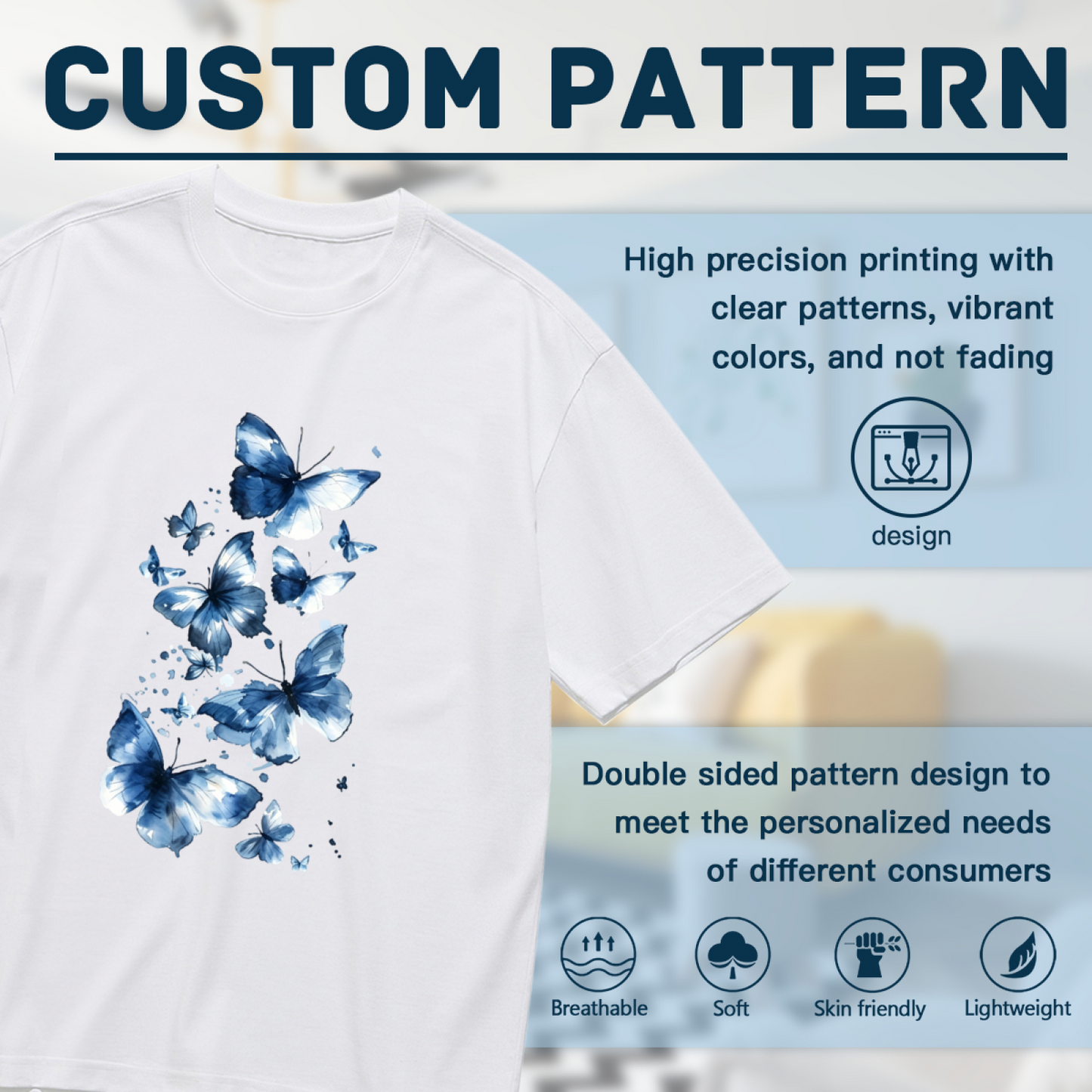 Watercolor Blue Gradient Butterflies Plus Size Ladies T-Shirt
