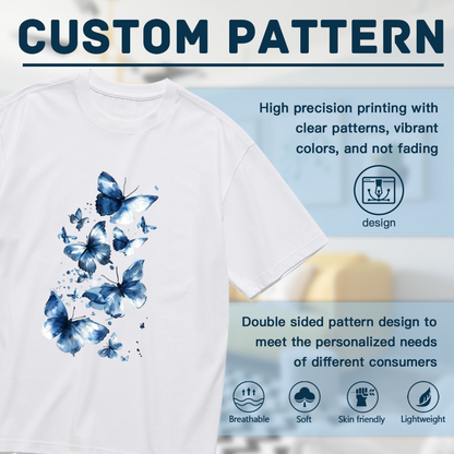 Watercolor Blue Gradient Butterflies Plus Size Ladies T-Shirt