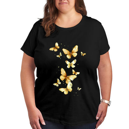 Elegant Golden Glitter Flying Butterflies Plus Size Women¡¯s Printed T-Shirt