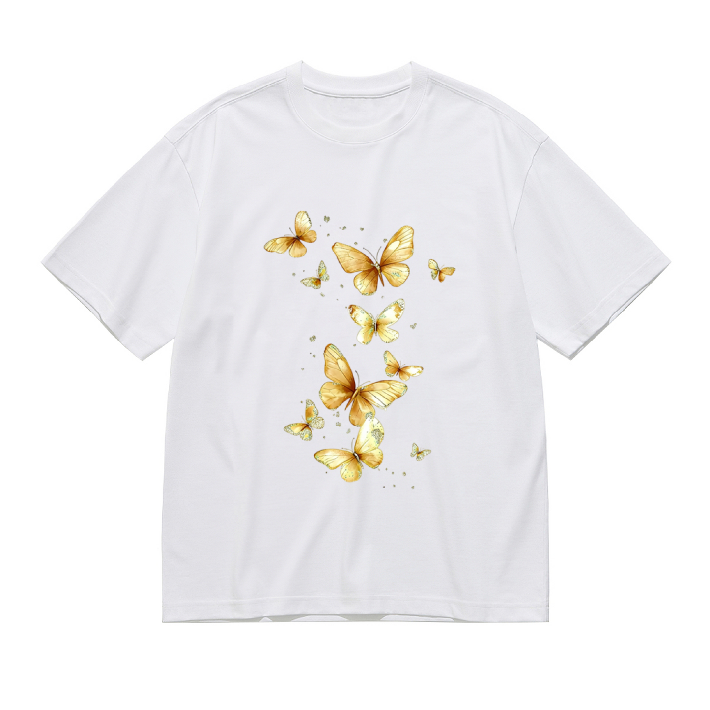 Elegant Golden Glitter Flying Butterflies Plus Size Women¡¯s Printed T-Shirt