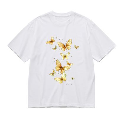 Elegant Golden Glitter Flying Butterflies Plus Size Women¡¯s Printed T-Shirt