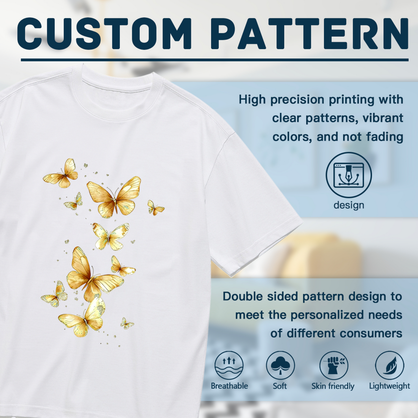 Elegant Golden Glitter Flying Butterflies Plus Size Women¡¯s Printed T-Shirt