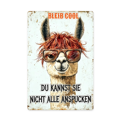 Cool Llama With Sunglasses German Quote Vintage Metal Tin Sign Funny Animal Wall Art