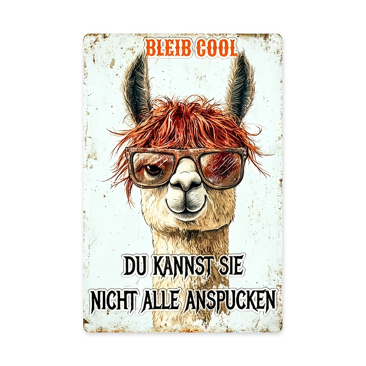 Cool Llama With Sunglasses German Quote Vintage Metal Tin Sign Funny Animal Wall Art