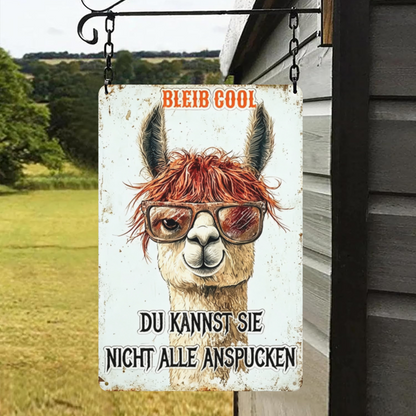 Cool Llama With Sunglasses German Quote Vintage Metal Tin Sign Funny Animal Wall Art