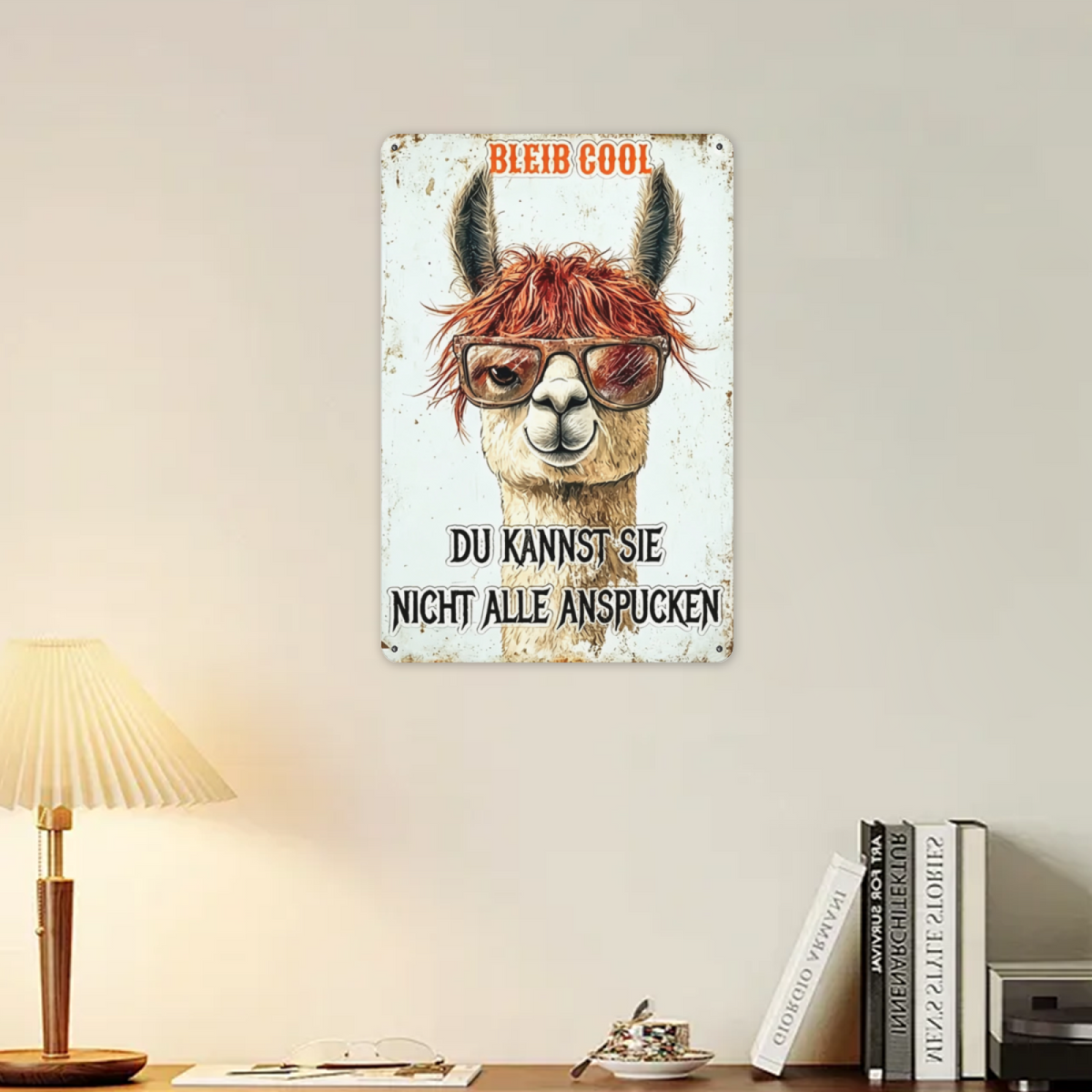 Cool Llama With Sunglasses German Quote Vintage Metal Tin Sign Funny Animal Wall Art