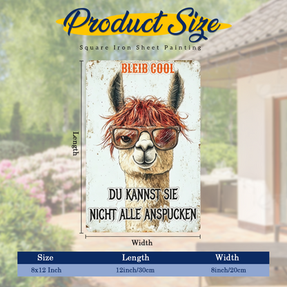 Cool Llama With Sunglasses German Quote Vintage Metal Tin Sign Funny Animal Wall Art