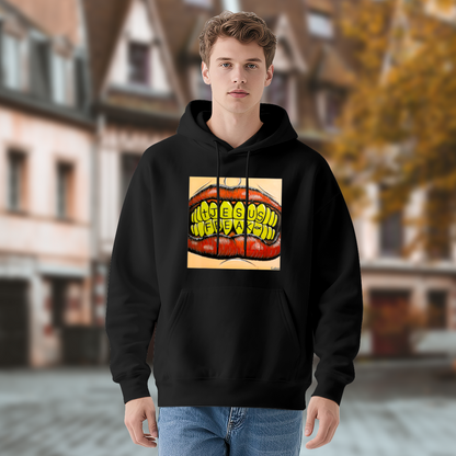 Jesus Freak Mouth Graphic Black Hoodie, Men Street Comfort Hooded Top