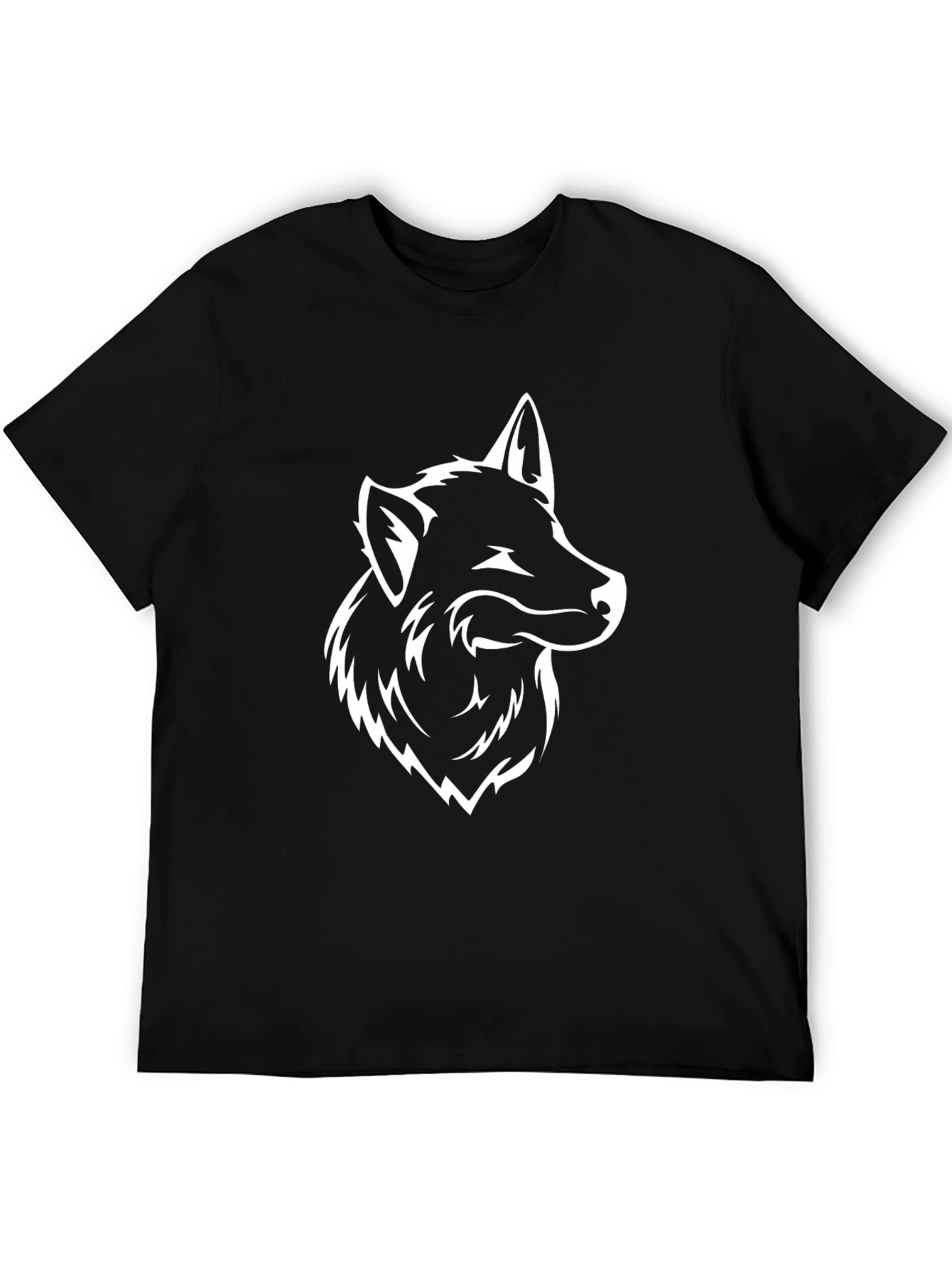 Mens Black T-Shirt with Wolf Graphic