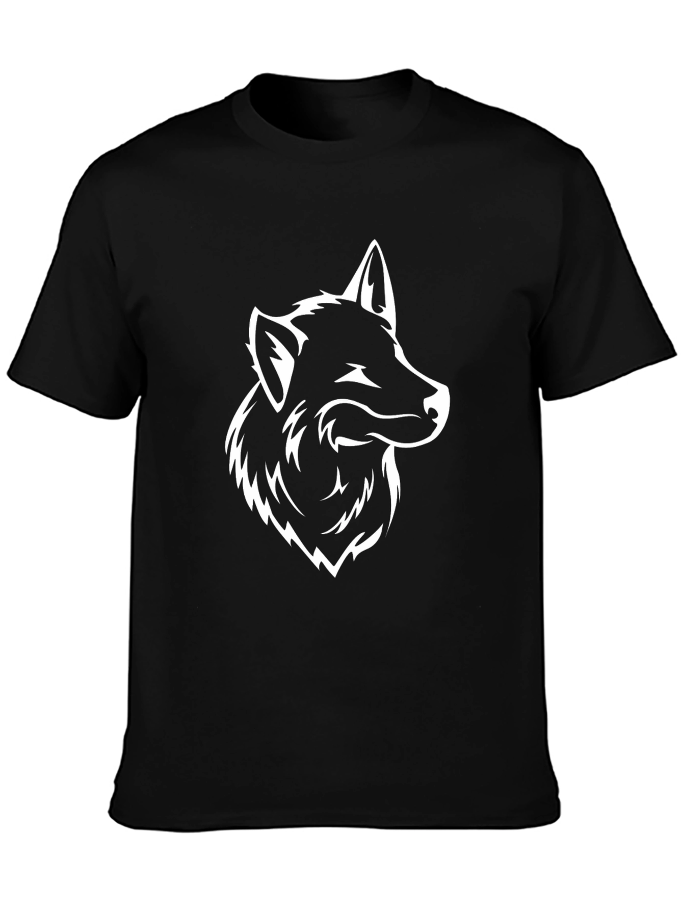 Mens Black T-Shirt with Wolf Graphic
