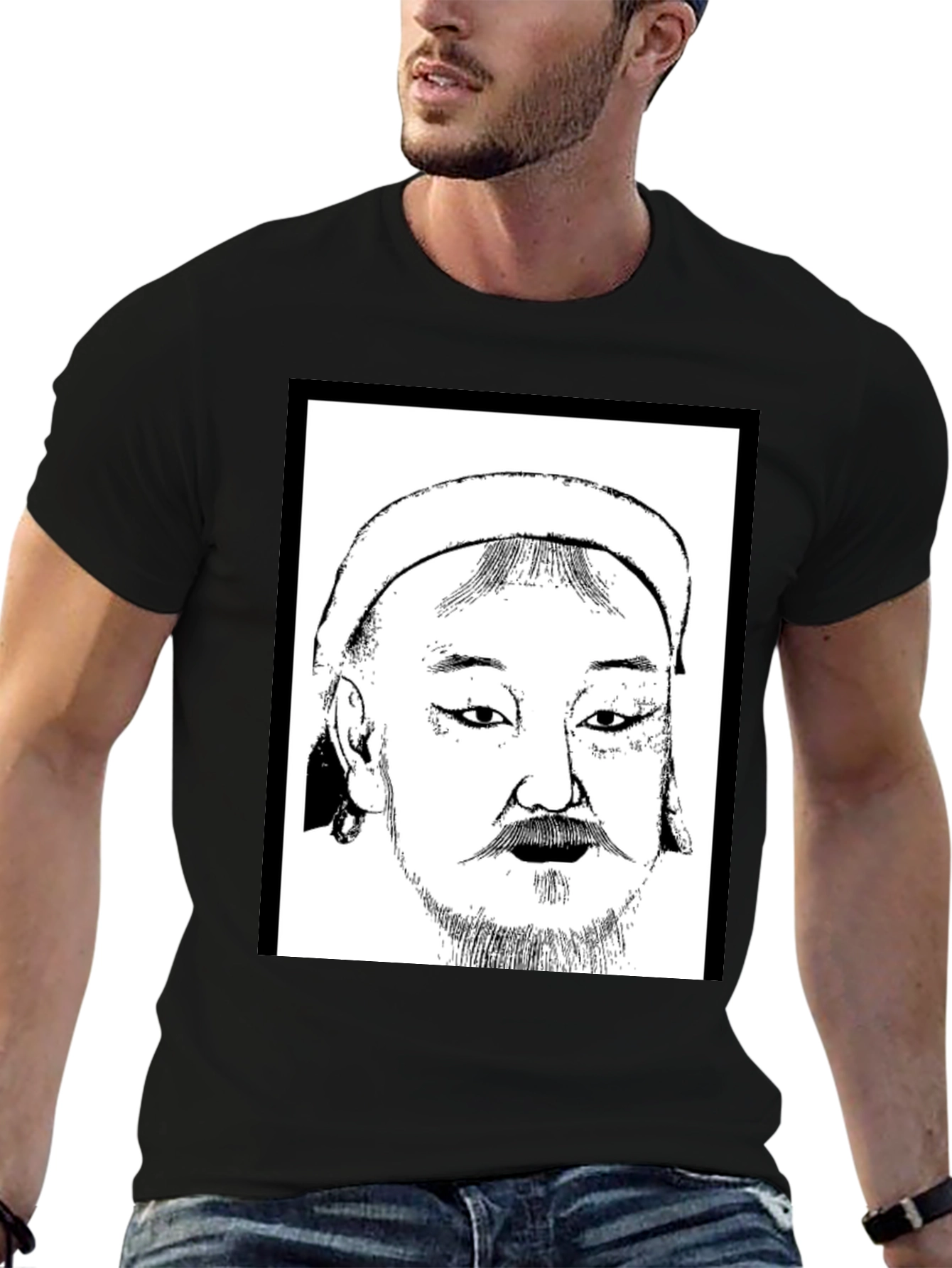 Genghis Khan T-Shirt - Black Cotton Graphic Tee