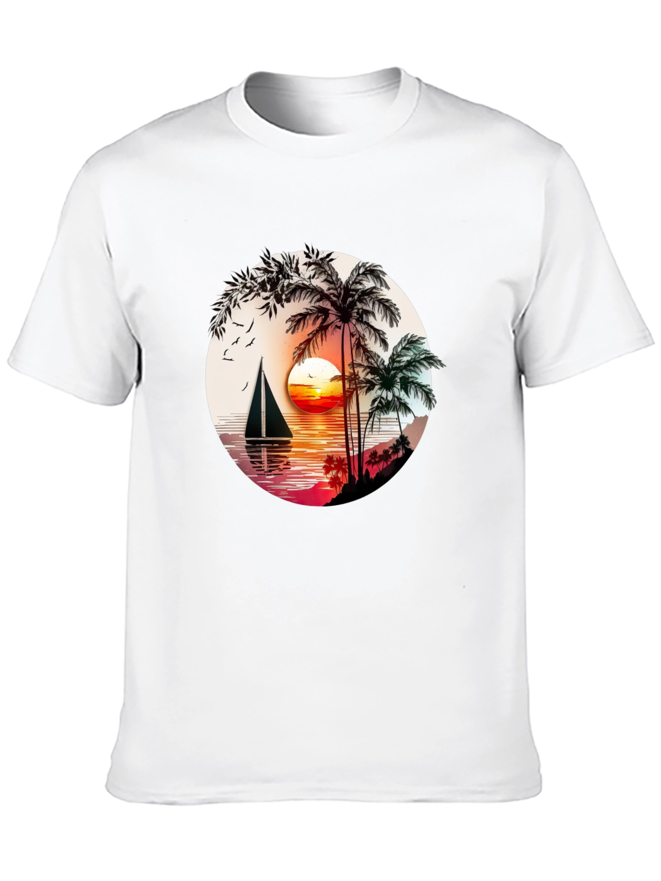 Tropical Sunset Sailboat Graphic T-Shirt