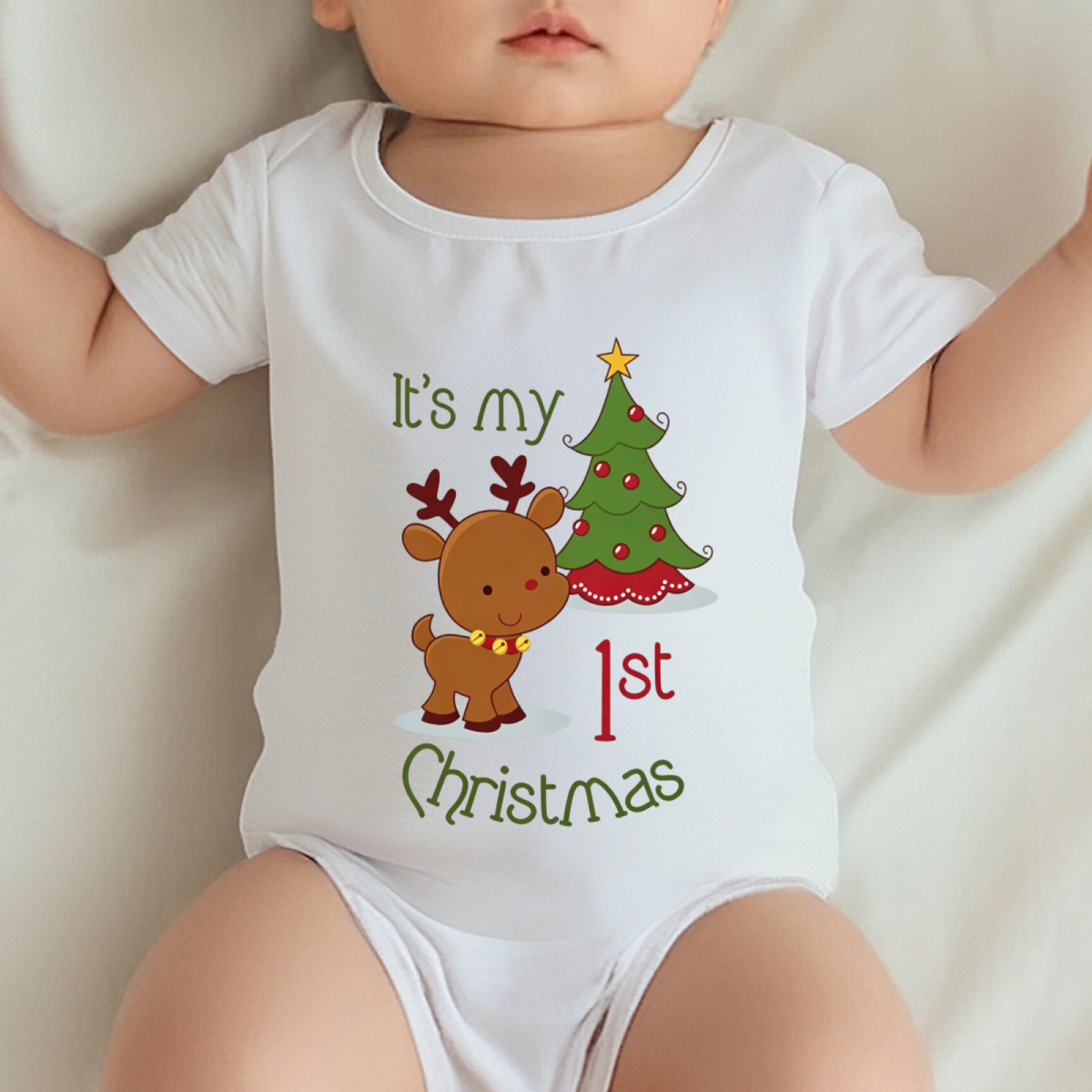 It¡¯s My 1st Christmas Reindeer Xmas Newborn Onesie Holiday Baby Outfit