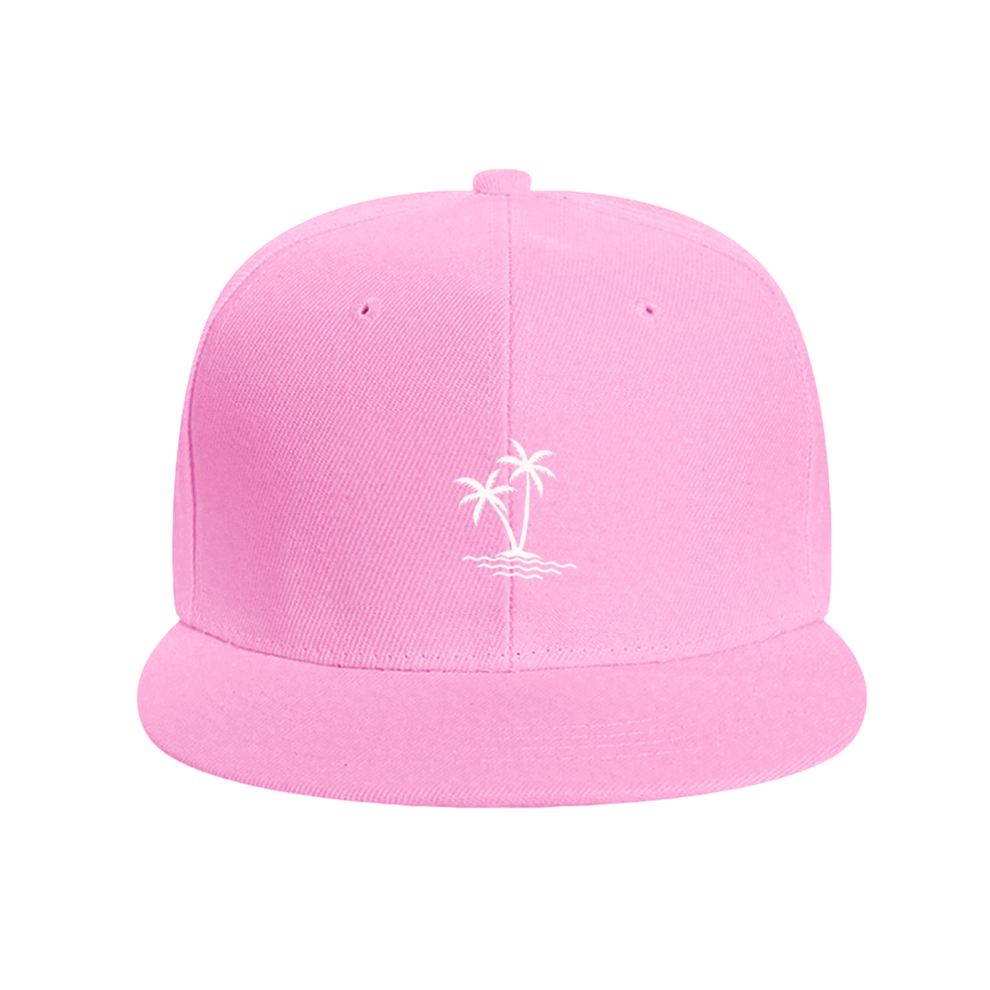 Twin Palm Tree Island Wave Black Flat Brim Snapback Sun Hat, Summer Vacation Beach Cap