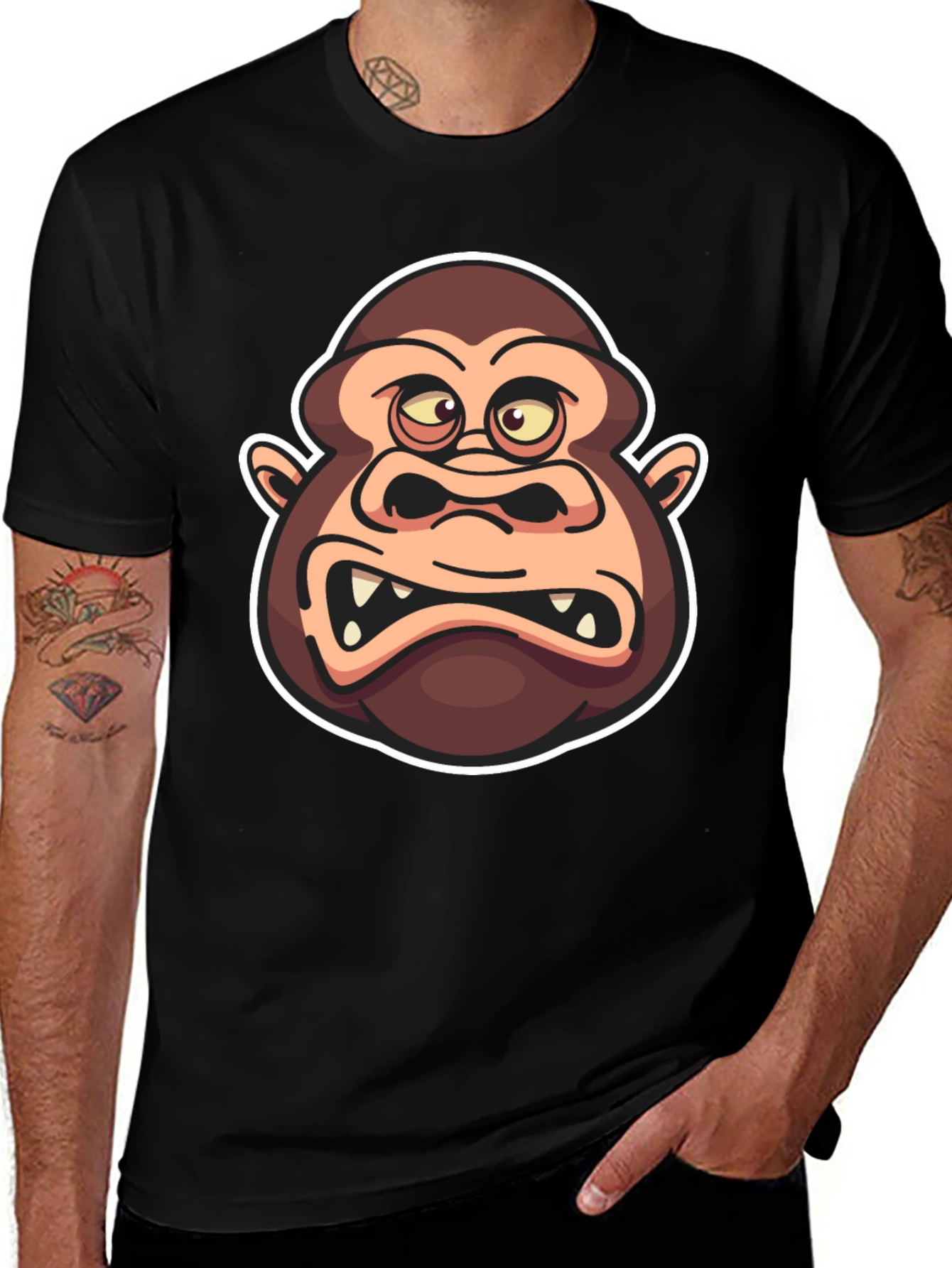 Cartoon Gorilla Graphic Black T-Shirt