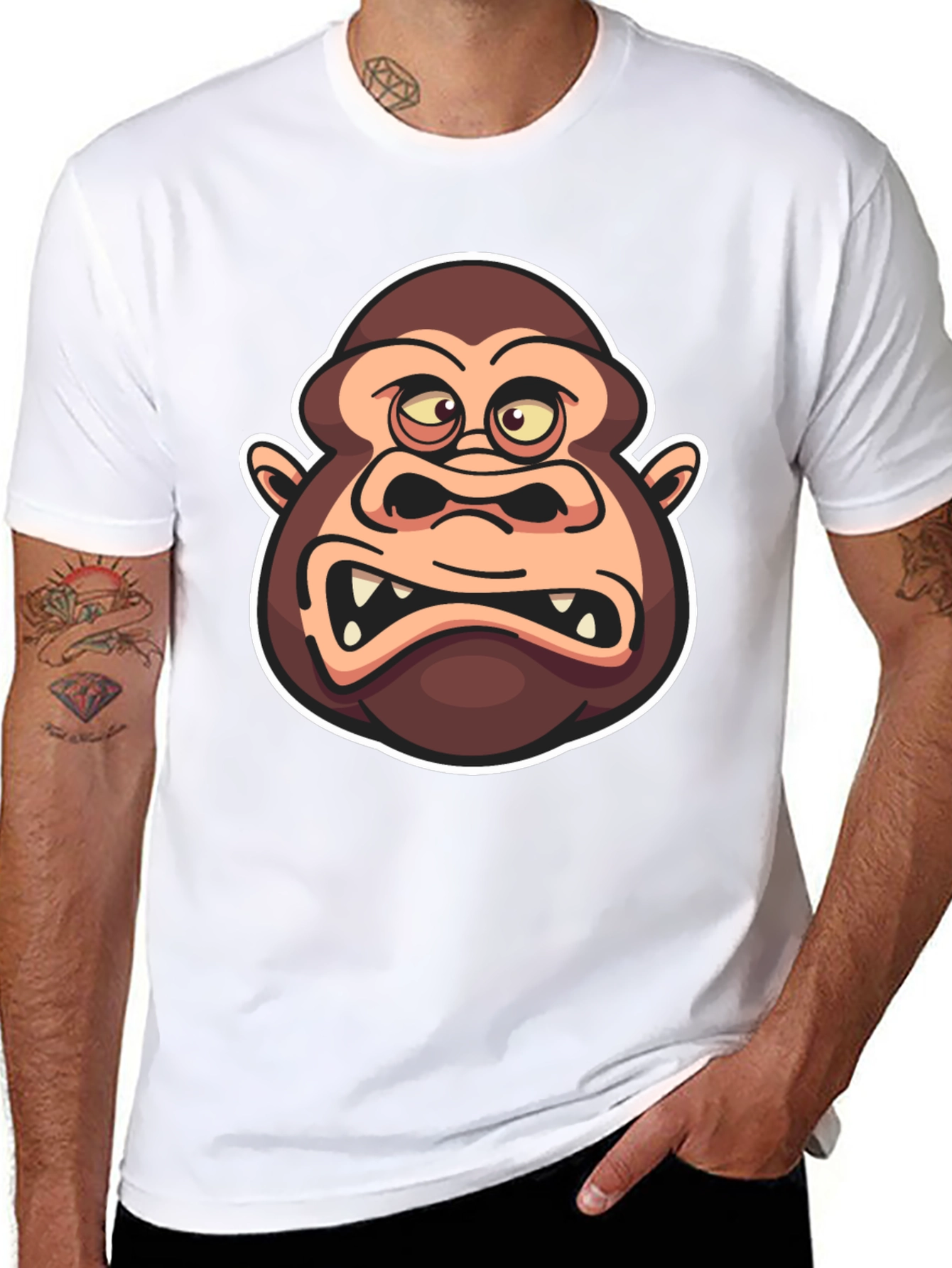 Cartoon Gorilla Graphic Black T-Shirt