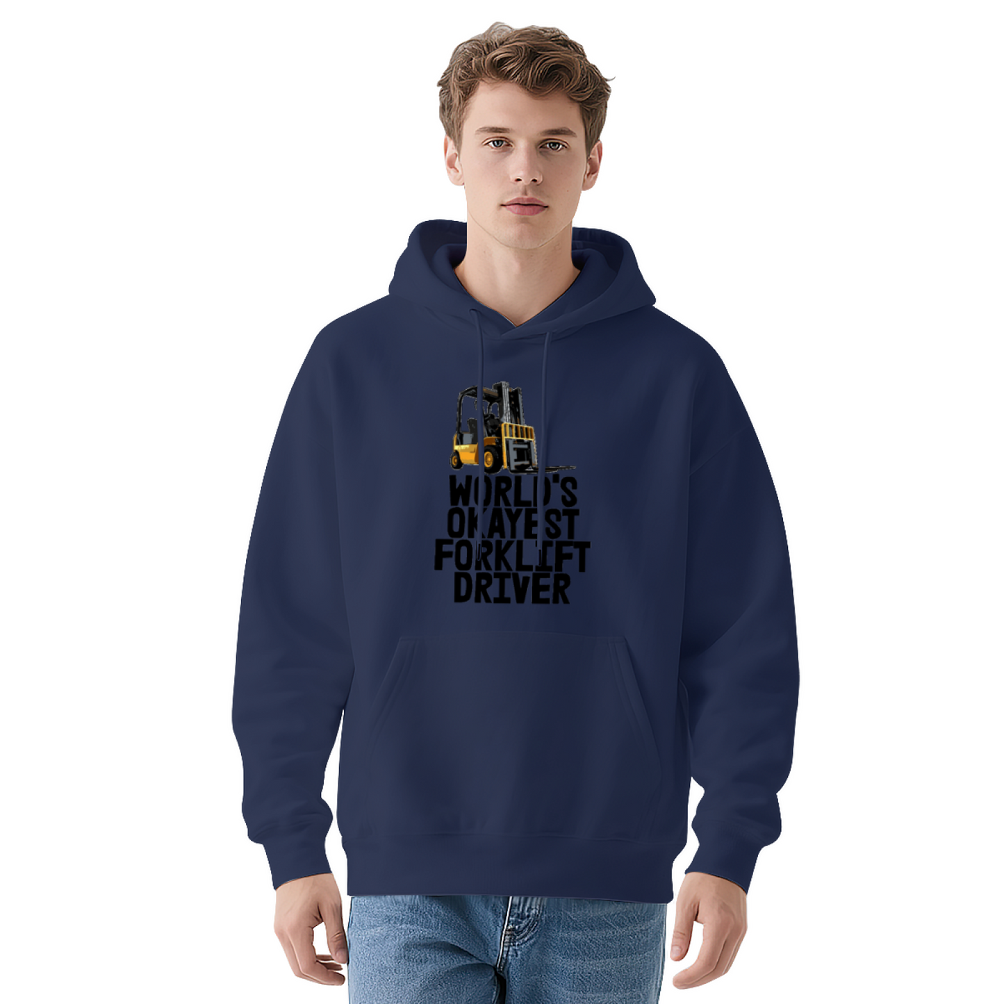 World¡¯s Okayest Forklift Driver Graphic White Hoodie, Soft Warehouse Worker Hoodie For Men