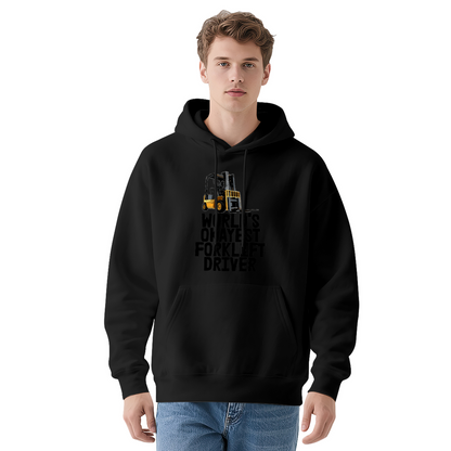 World¡¯s Okayest Forklift Driver Graphic White Hoodie, Soft Warehouse Worker Hoodie For Men