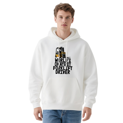 World¡¯s Okayest Forklift Driver Graphic White Hoodie, Soft Warehouse Worker Hoodie For Men