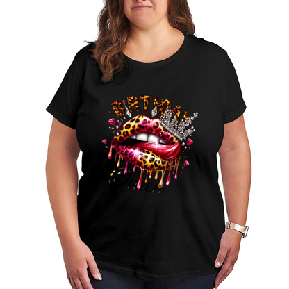 Leopard Print Drip Lips Birthday Queen Diamond Crown White Plus Size Women Printed T-Shirt