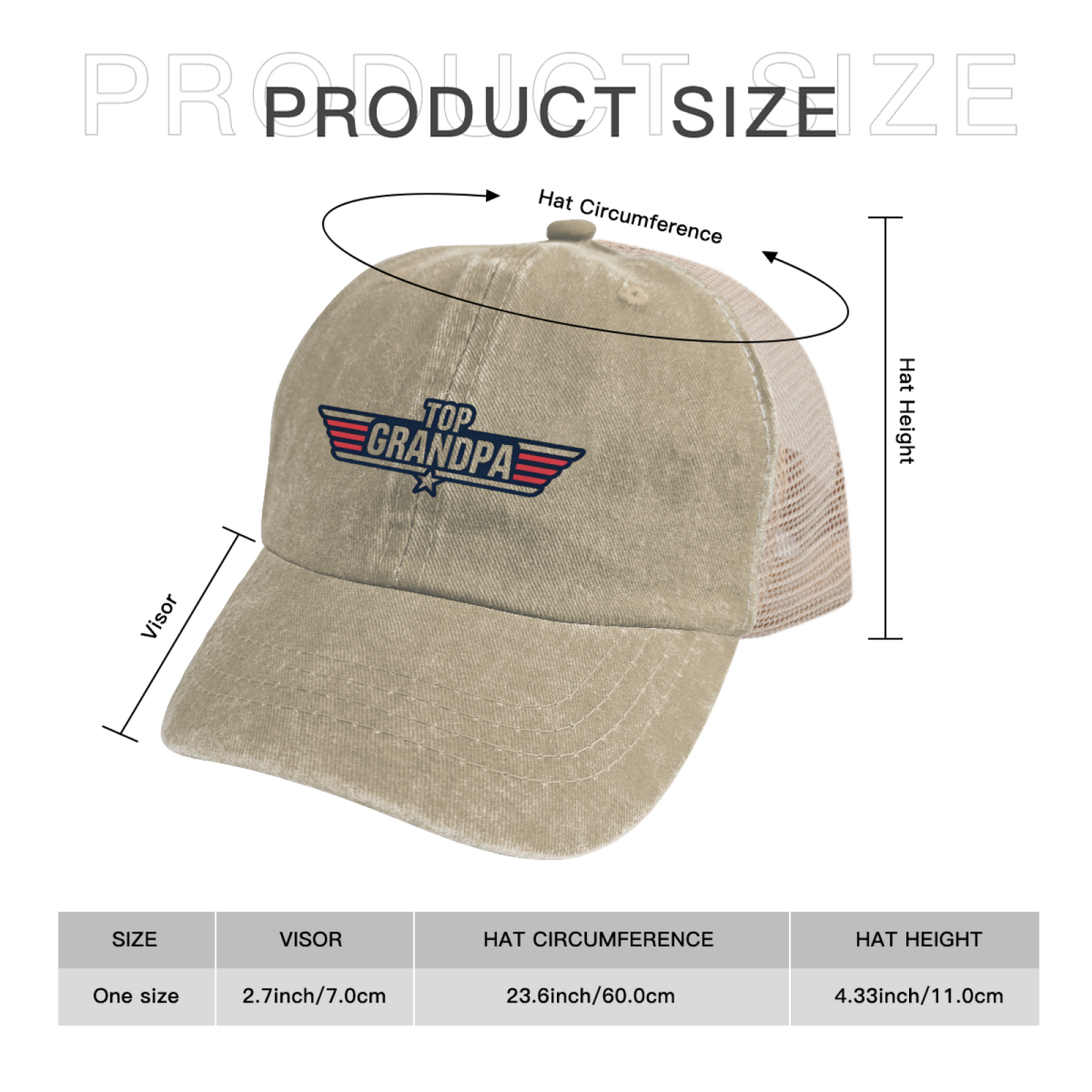 Top Grandpa Wing Star Khaki Washed Mesh Trucker Hat Cool Grandfather Gift Cap